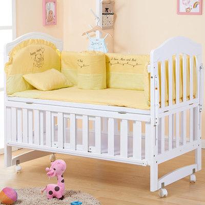 呵宝婴儿床实木可变书桌儿童床多功能白色婴儿摇篮床宝宝床送蚊帐